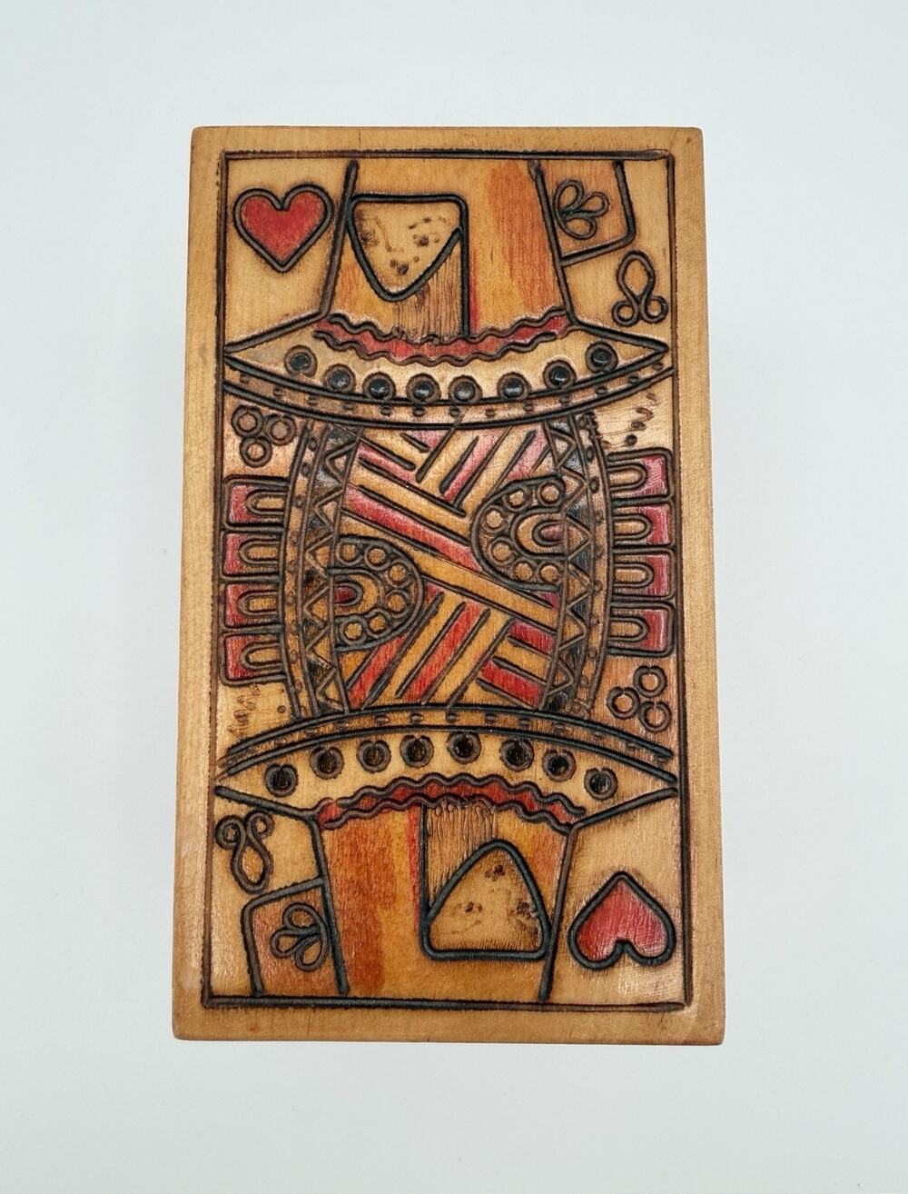 Steinbach Hand Carved Queen of Hearts Wooden Lidded Box Playing Card Holder VNTG